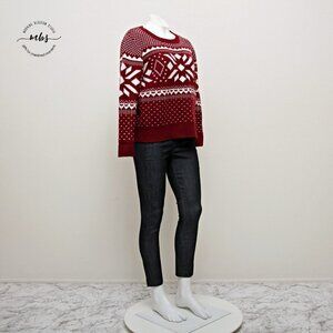 POL Vintage Fair Isle‎ Cotton Blend Crew Neck Knit Sweater Red